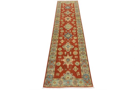 Kazak Runner 2'7'' x 9'8'' Red Wool Tribal Hand-Knotted Oriental Rug
