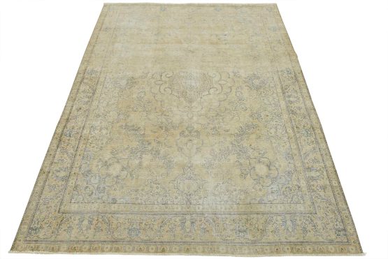 Tabriz Rug 9'11'' x 12'9'' Beige Wool Vintage Distressed Hand-Knotted Carpet