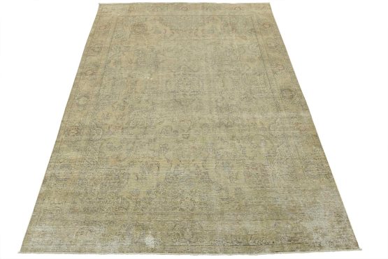 Tabriz Rug 9'8'' x 12'11'' Beige Wool Vintage Distressed Hand-Knotted Carpet