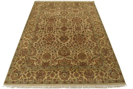 Agra Rug 8' x 10'2'' Beige Wool Traditional Hand-Knotted Oriental Carpet