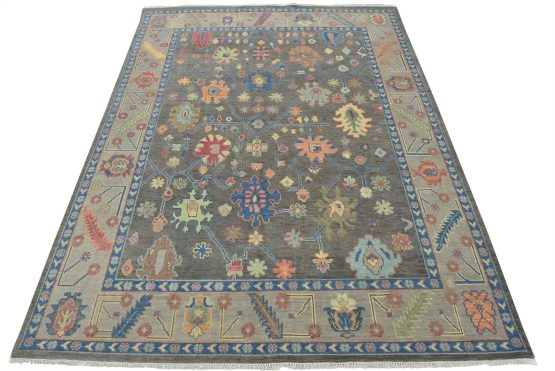 Oushak Rug 8'1'' x 10'1'' Gray Wool Traditional Hand-Knotted Oriental Carpet