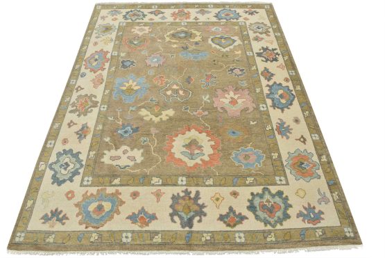 Oushak Rug 8' x 10'1'' Brown Wool Modern Hand-Knotted Oriental Carpet