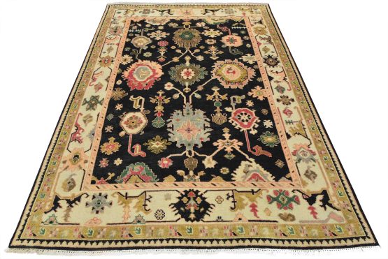 Oushak Rug 8'9'' x 11'11'' Black Wool Traditional Hand-Knotted Oriental Carpet