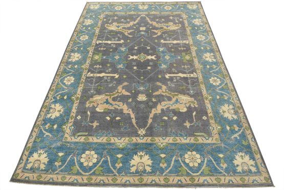 Fine Oushak Rug 8'8'' x 11'11'' Purple Wool Hand-Knotted Oriental Carpet