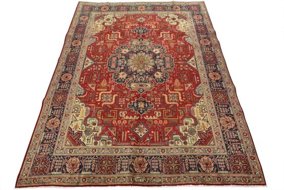 Tabriz Rug 9'11'' x 12'11'' Red Wool Semi-Antique Hand-Knotted Carpet