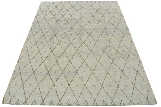 Moroccan Rug 8'2'' x 9'11'' Gray Wool Contemporary Hand-Knotted Carpet