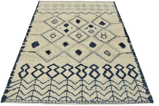 Moroccan Rug 8'2'' x 9'11'' Ivory Wool Geometric Hand-Knotted Carpet