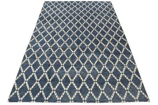 Moroccan Rug 7'11'' x 10'8'' Blue Wool Contemporary Hand-Knotted Carpet