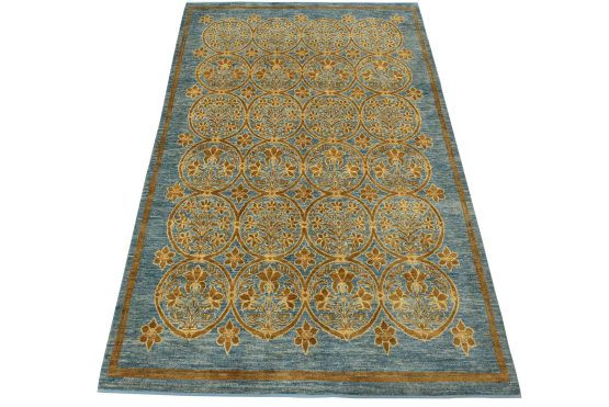 Ziegler Rug 6' x 9'1'' Blue Wool Hand-Knotted Oriental Carpet