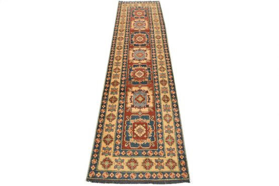 Kazak Runner 2'9'' x 10'6'' Red Wool Tribal Hand-Knotted Oriental Rug