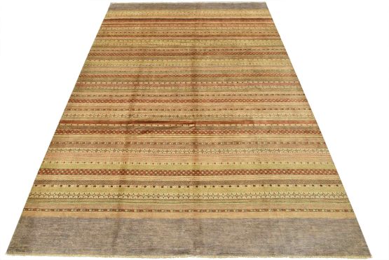 Gabbeh Rug 9'1'' x 12'10'' Multicolor Wool Striped Hand-Knotted Oriental Carpet