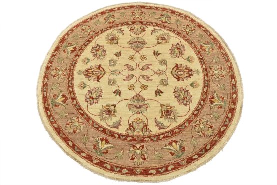 Ziegler Rug 5'2'' x 5'2'' Beige Wool Traditional Hand-Knotted Oriental Carpet