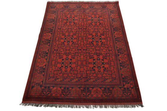 Turkmen Rug 5'1'' x 6'7'' Red Wool Tribal Hand-Knotted Oriental Carpet