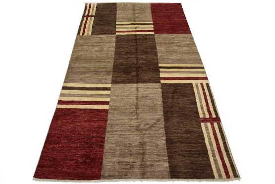 Gabbeh Rug 5'5'' x 8'3'' Brown Wool Contemporary Hand-Knotted Carpet