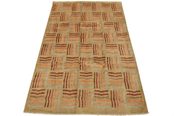 Gabbeh Rug 5'8'' x 8'4'' Beige Wool Contemporary Hand-Knotted Carpet