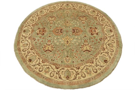 Ziegler Rug 9' x 9'2'' Round Blue Wool Traditional Hand-Knotted Oriental Carpet
