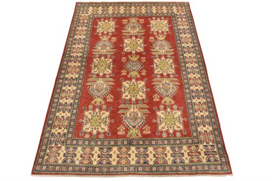 Kazak Rug 6' x 8'1'' Red Wool Tribal Hand-Knotted Oriental Carpet