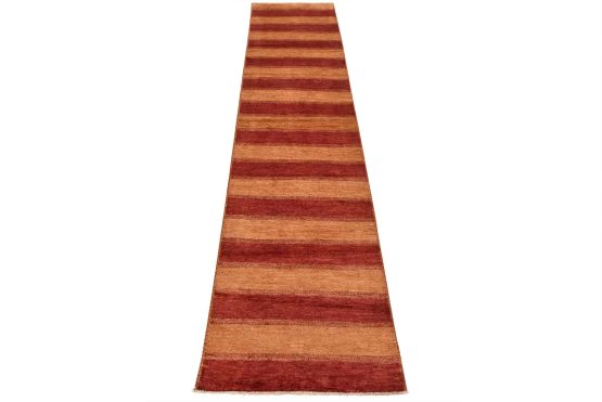 Gabbeh Runner 2'8'' x 10'5'' Gold Red Wool Striped Hand-Knotted Oriental Rug