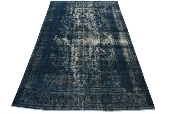 Tabriz Rug 7'10'' x 10'8'' Blue Wool Vintage Overdyed Hand-Knotted Carpet