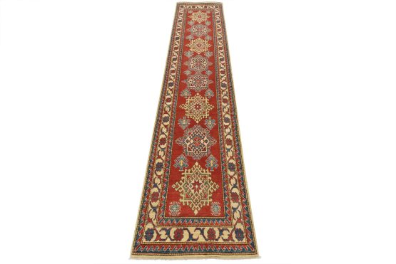Kazak Runner 2'8'' x 12'4'' Red Wool Tribal Hand-Knotted Oriental Rug
