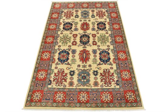 Kazak Rug 6' x 8'10'' Beige Wool Tribal Hand-Knotted Oriental Carpet