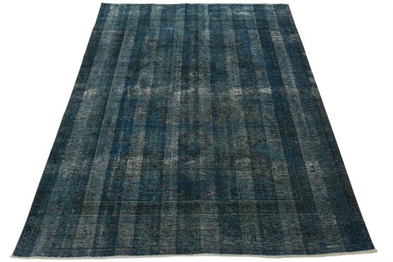 Tabriz Rug 7'9'' x 9'2'' Blue Wool Vintage Overdyed Hand-Knotted Oriental Carpet