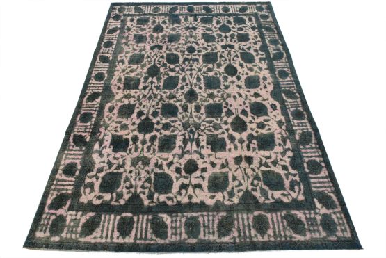 Tabriz Rug 9'9'' x 12'9'' Pink Blue Wool Vintage Overdyed Hand-Knotted Carpet