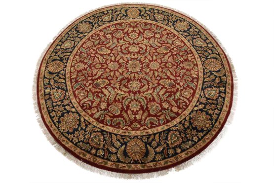 Agra Rug 8' x 8'1'' Red Wool Traditional Hand-Knotted Oriental Carpet