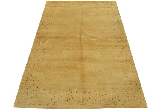 Gabbeh Rug 5'6'' x 7'6'' Gold Wool Contemporary Hand-Knotted Carpet