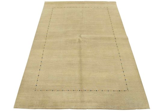Gabbeh Rug 5'6'' x 7'6'' Beige Wool Contemporary Hand-Knotted Carpet