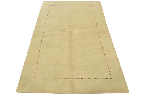Gabbeh Rug 5'4'' x 7'10'' Ivory Wool Contemporary Hand-Knotted Area Carpet