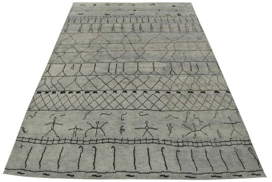 Moroccan Rug 9'3'' x 12'1'' Gray Wool Contemporary Hand-Knotted Carpet