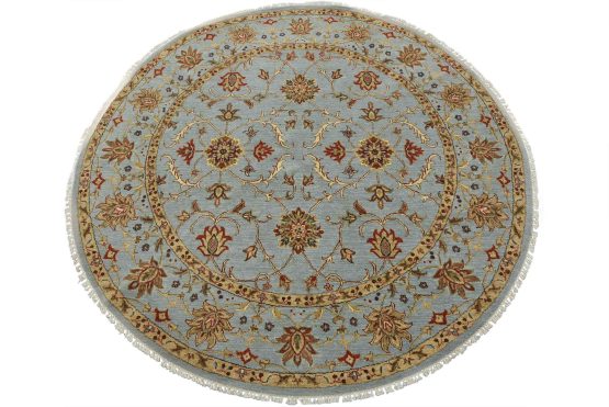 Tabriz Rug 6'1'' x 6'1'' Blue Wool Traditional Hand-Knotted Oriental Carpet