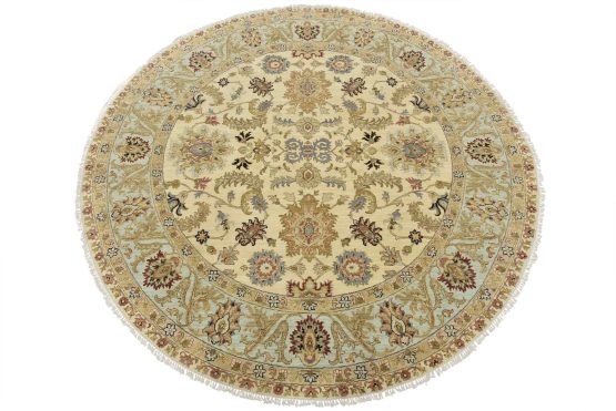 Tabriz Rug 8' x 8'1'' Beige Wool Traditional Hand-Knotted Oriental Carpet