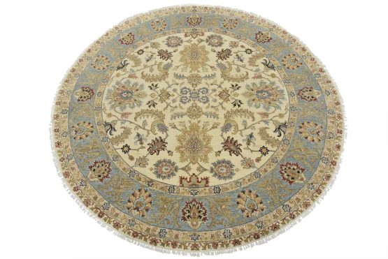 Tabriz Rug 7'10'' x 7'11'' Beige Wool Traditional Hand-Knotted Oriental Carpet