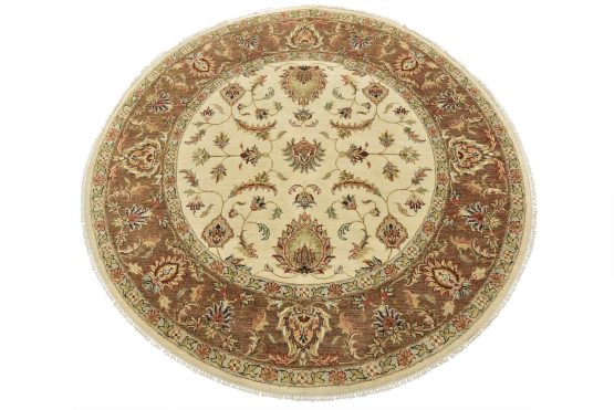 Tabriz Rug 5'11'' x 6' Beige Wool Traditional Hand-Knotted Oriental Carpet