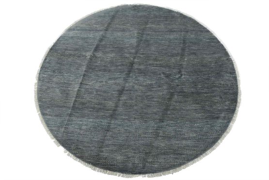 Fine Contemporary Rug 7'7'' x 7'8'' Round Gray Blue Wool Hand-Knotted Carpet