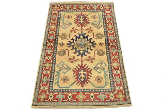 Kazak Rug 3'4'' x 5' Beige Wool Tribal Hand-Knotted Oriental Carpet
