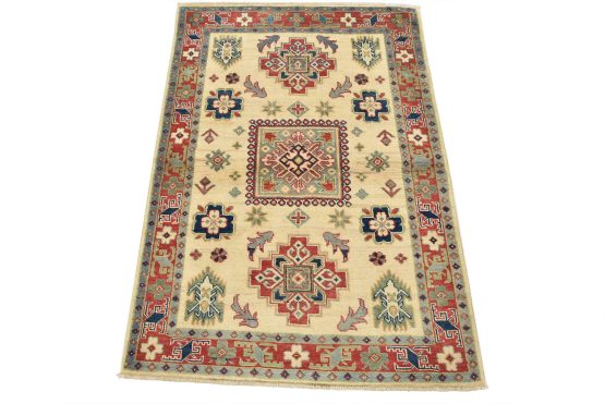 Kazak Rug 3'3'' x 4'9'' Beige Wool Tribal Hand-Knotted Oriental Carpet