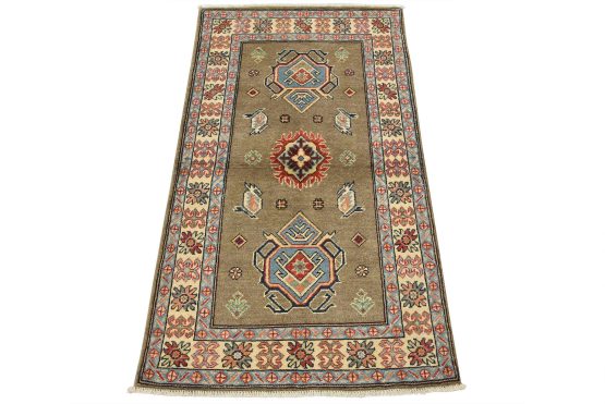 Kazak Rug 2'10'' x 4'11'' Brown Wool Tribal Hand-Knotted Oriental Carpet