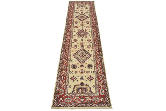 Kazak Runner 2'9'' x 9'9'' Beige Wool Tribal Hand-Knotted Oriental Rug