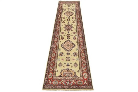 Kazak Runner 2'8'' x 9'7'' Beige Wool Tribal Hand-Knotted Oriental Rug