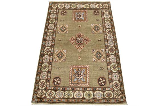 Kazak Rug 3'2'' x 4'11'' Gray Wool Tribal Hand-Knotted Oriental Carpet