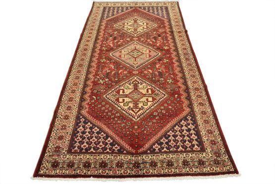 Vintage Qashqai Rug 5'8'' x 10'1'' Red Wool Tribal Hand-Knotted Oriental Carpet