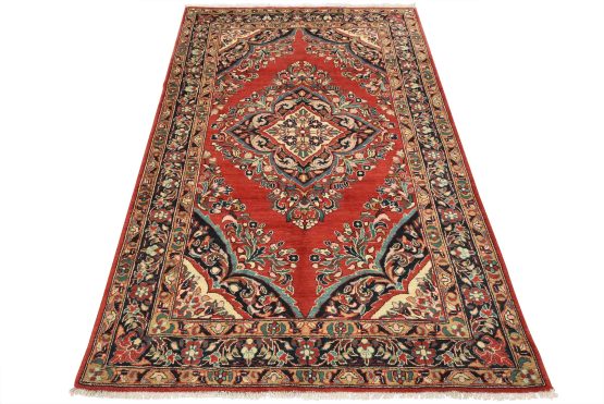 Mahal Rug 5'4'' x 7'9'' Red Wool Semi-Antique Traditional Hand-Knotted Carpet
