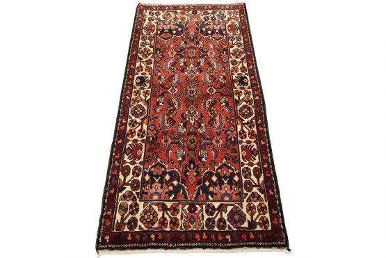 Hamedan Rug 3'5'' x 6'10'' Red Wool Semi-Antique Tribal Hand-Knotted Carpet