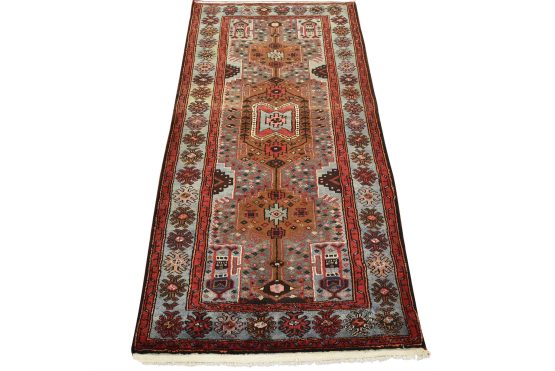 Zanjan Rug 3'6'' x 6'11'' Blue Wool Tribal Semi-Antique Hand-Knotted Oriental Carpet
