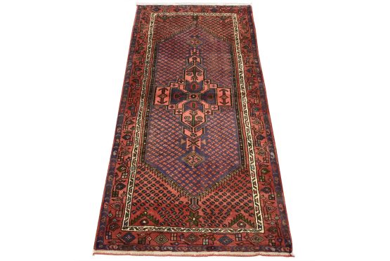 Hamedan Rug 3'5'' x 6'9'' Purple Wool Tribal Semi-Antique Hand-Knotted Carpet