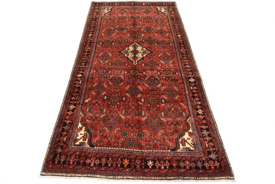 Hamedan Rug 5'7'' x 9'10'' Red Wool Semi-Antique Hand-Knotted Carpet
