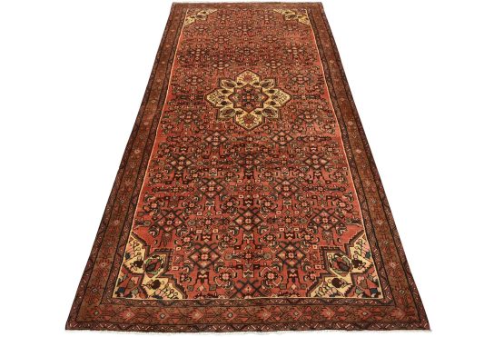 Hamedan Rug 5'7'' x 10'5'' Red Wool Tribal Semi-Antique Hand-Knotted Carpet